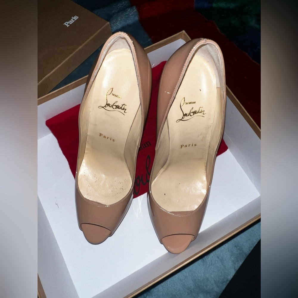 christian louboutin lady peep 150mm size 40 nude patent calf leather